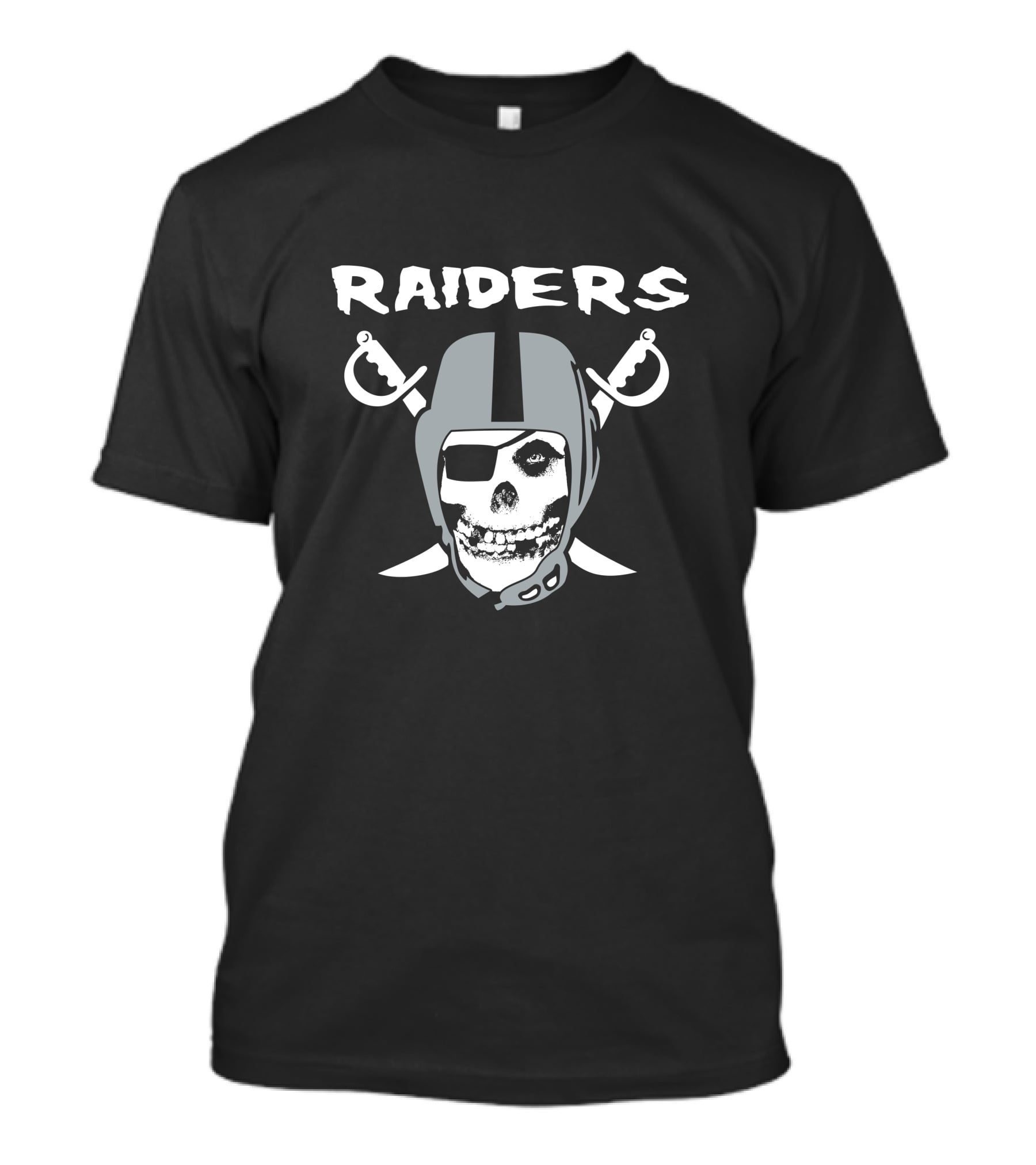 Raiders Skull Helmet Swords Logo Black And White T-Shirt