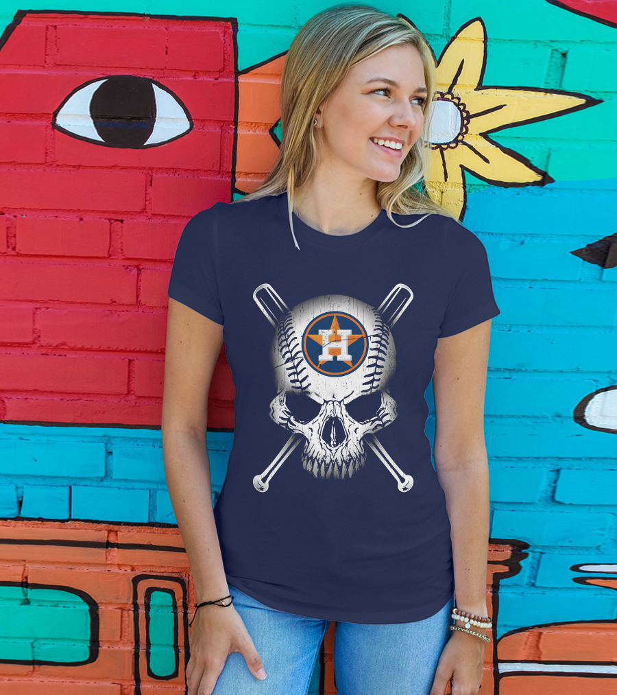 Houston Astros Baseball Skull Crossbones T-Shirt