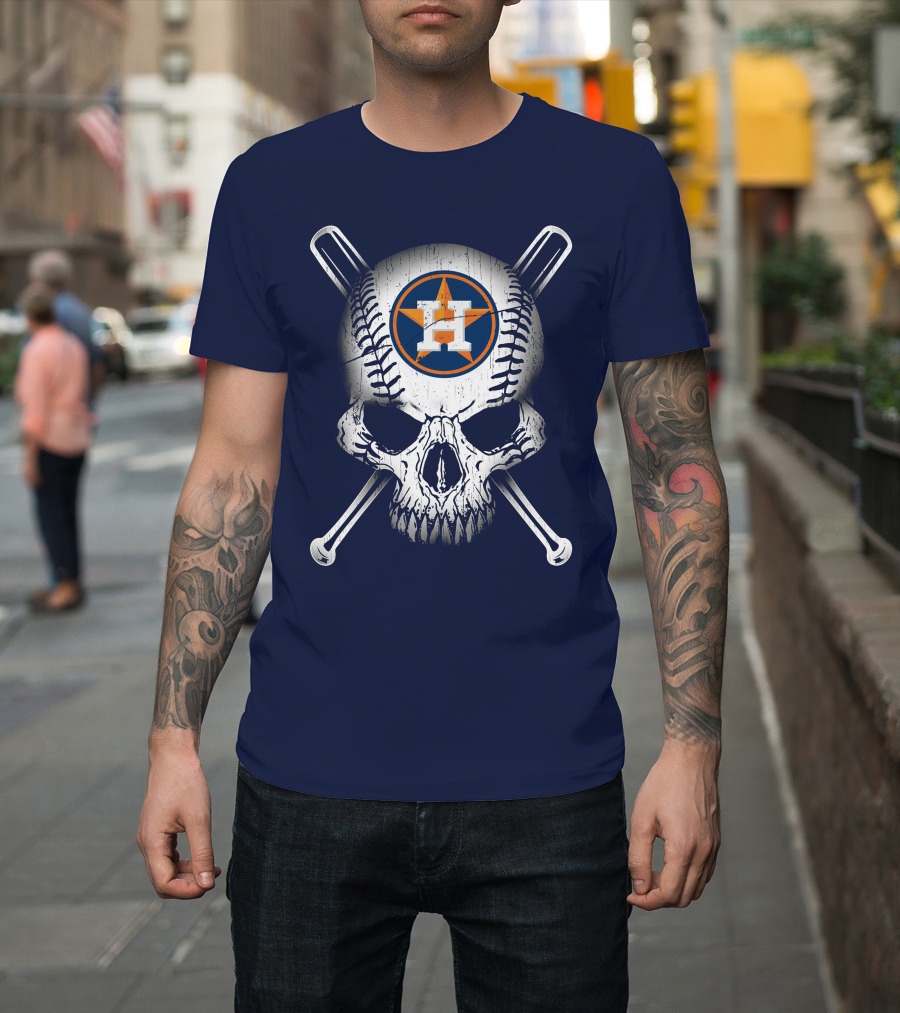 Houston Astros Baseball Skull Crossbones T-Shirt