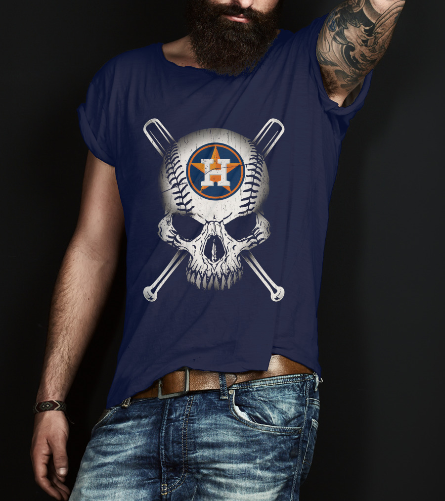 Houston Astros Baseball Skull Crossbones T-Shirt