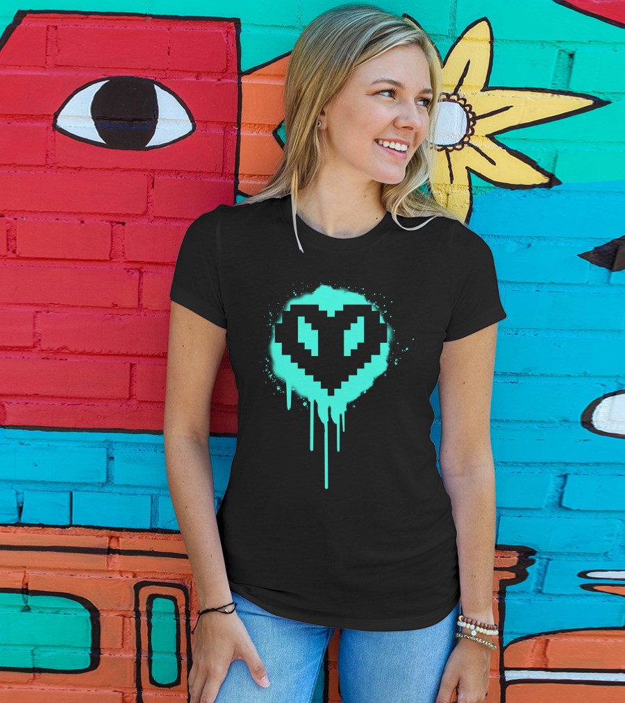 Philza Middle Name Pixelated Heart Neon Glow Drip T-Shirt
