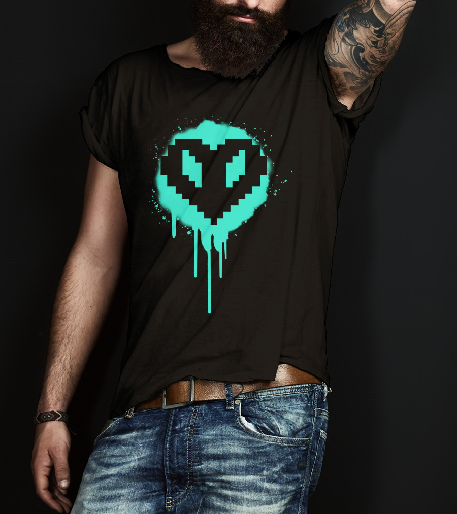 Philza Middle Name Pixelated Heart Neon Glow Drip T-Shirt