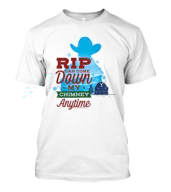 Rip Can Come Down My Chimney Anytime Blue Cowboy Silhouette Snowflakes Barn T-Shirt