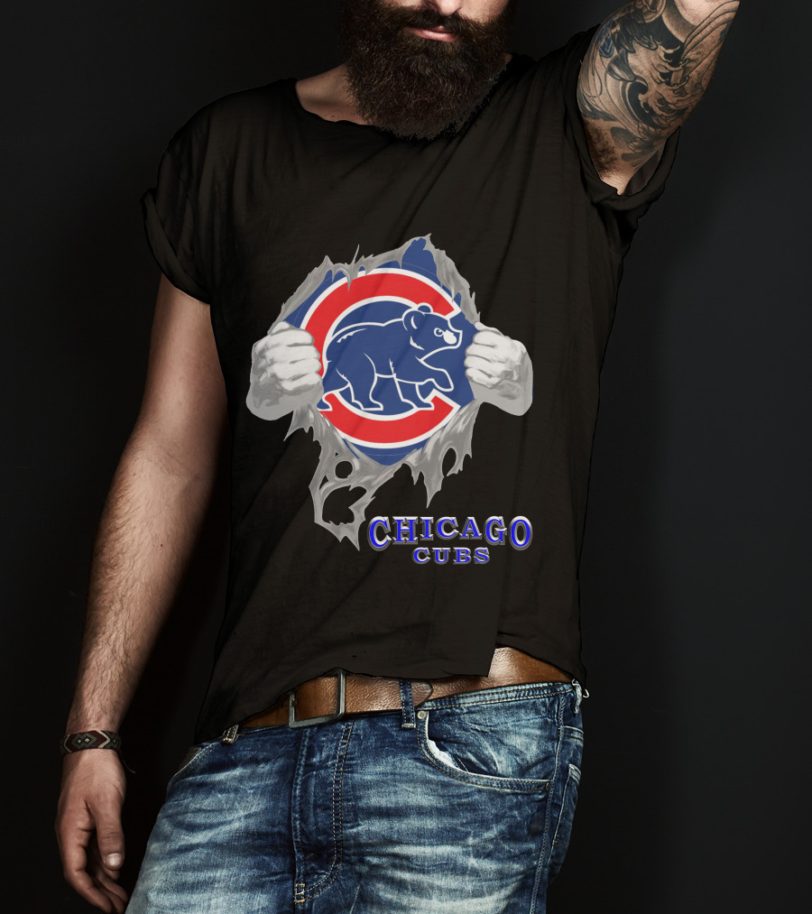 Chicago Cubs Logo Burst With Bear And Hands T-Shirt