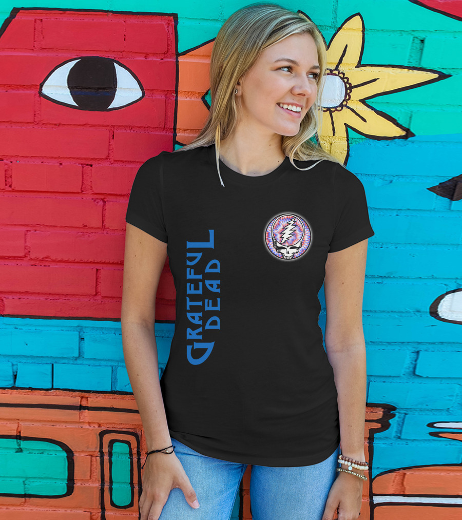 Grateful Dead Steal Your Face Skull With Lightning Bolt And Trippy Blue Letters T-Shirt