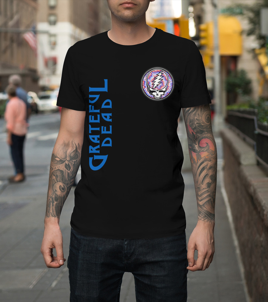 Grateful Dead Steal Your Face Skull With Lightning Bolt And Trippy Blue Letters T-Shirt