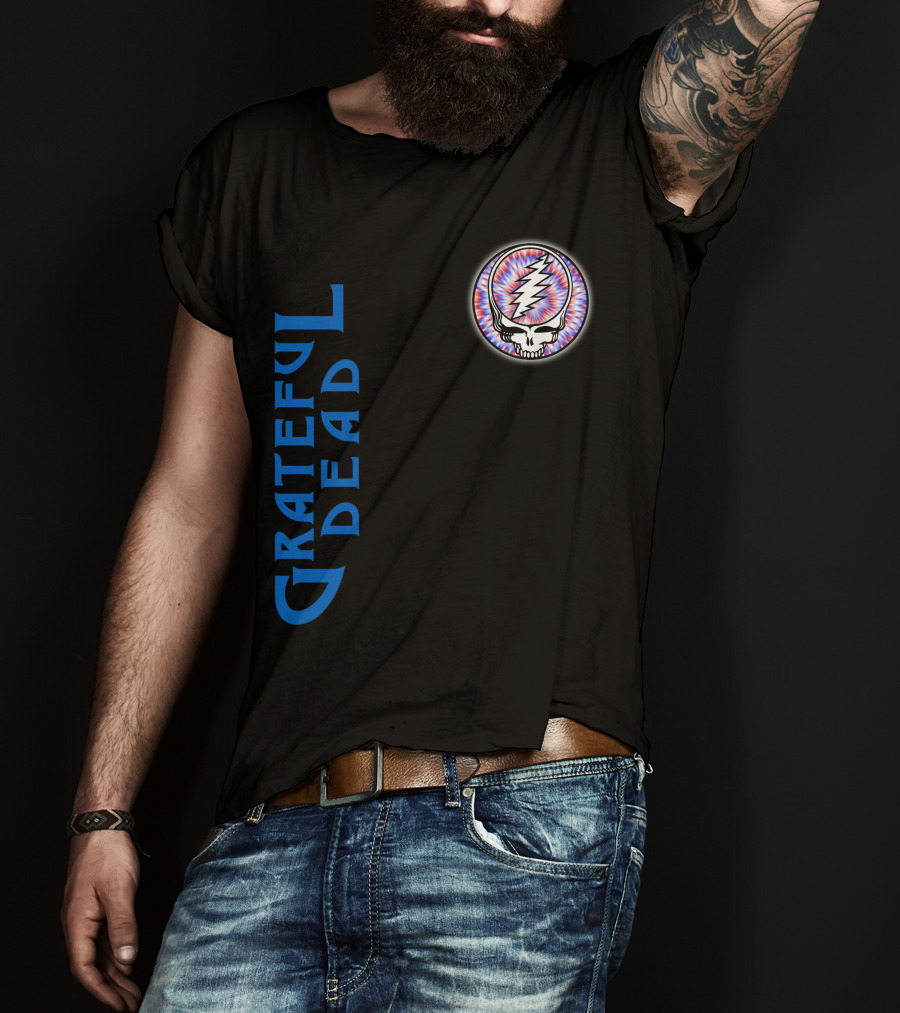 Grateful Dead Steal Your Face Skull With Lightning Bolt And Trippy Blue Letters T-Shirt