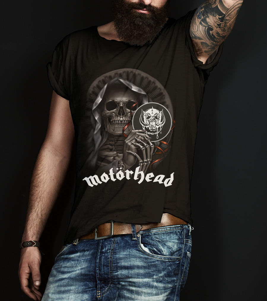 Motörhead Grim Reaper Skeleton Holding War Pig T-Shirt