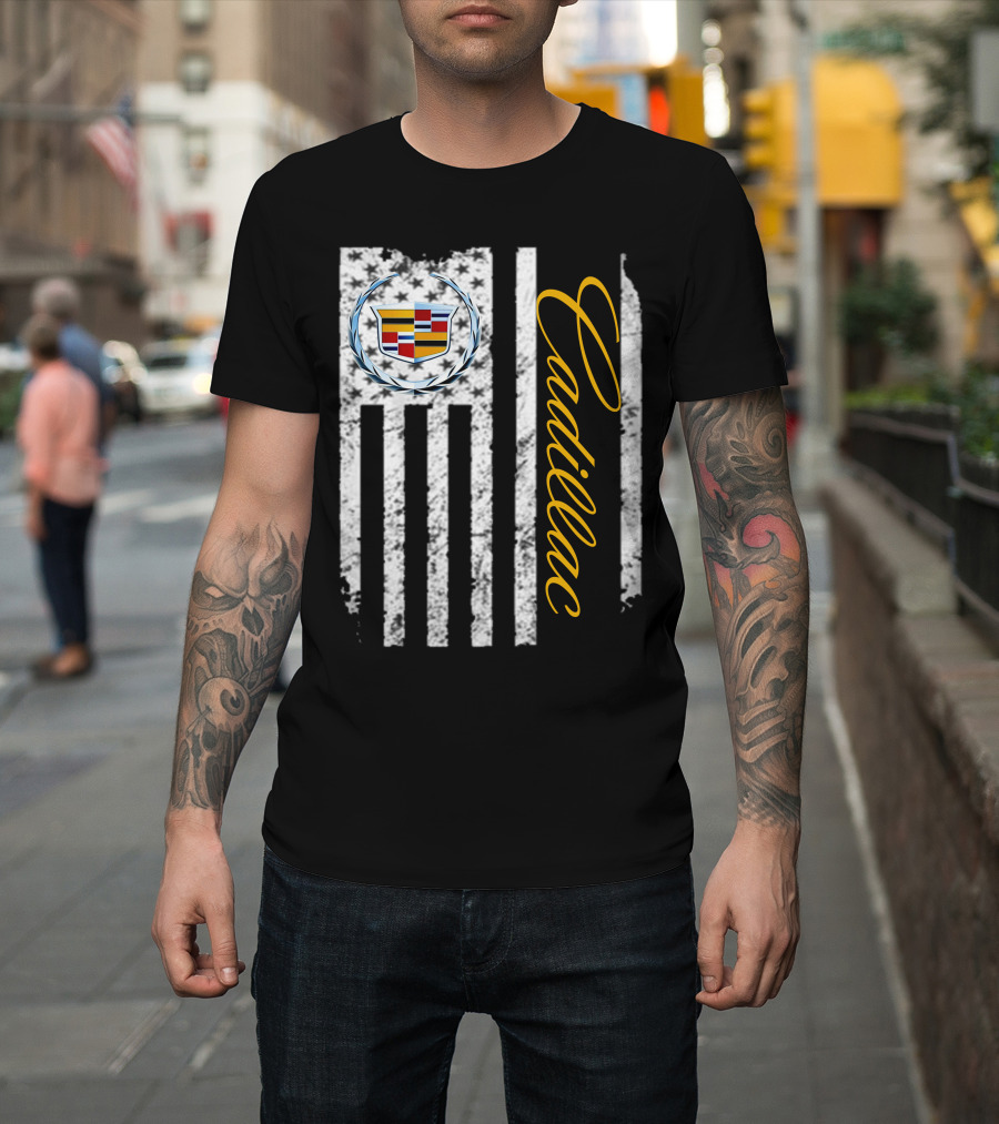 Cadillac Logo American Flag T-Shirt