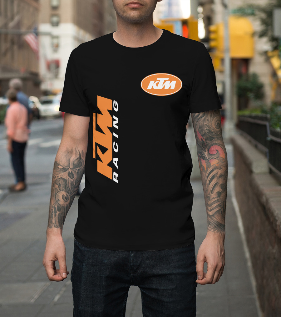 Ktm Racing Logo And Badge On Black T-Shirt