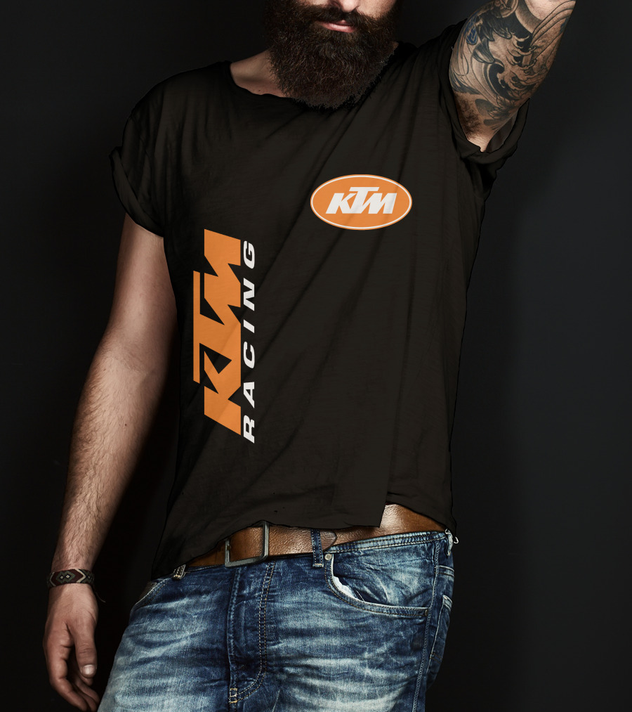 Ktm Racing Logo And Badge On Black T-Shirt