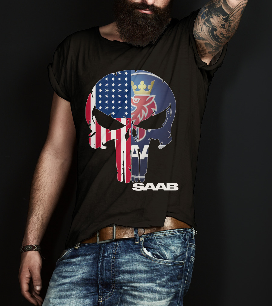 Saab American Flag Punisher Skull T-Shirt