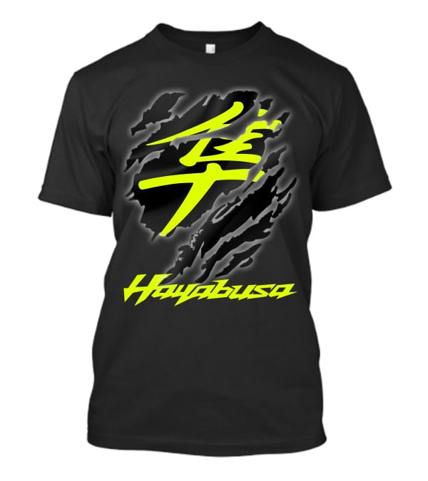Hayabusa 07 Yellow Kanji Torn Black T-Shirt