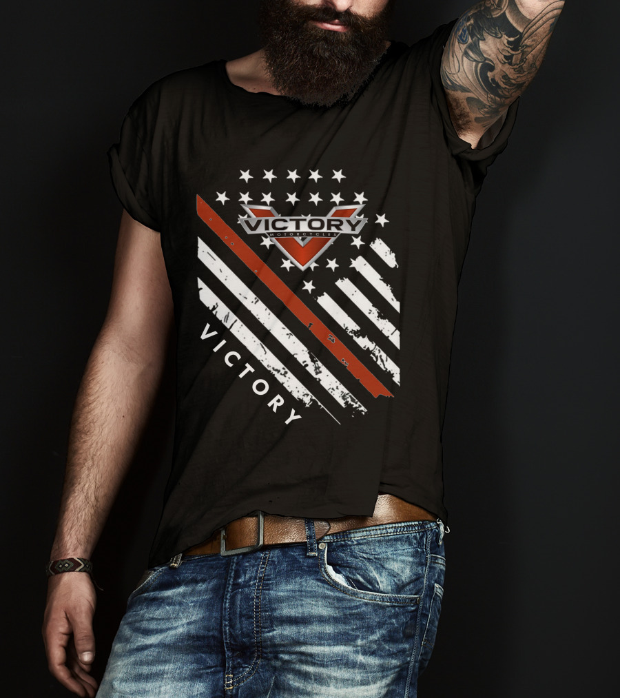 Victory Motorcycles American Flag V Badge Stars Stripes T-Shirt