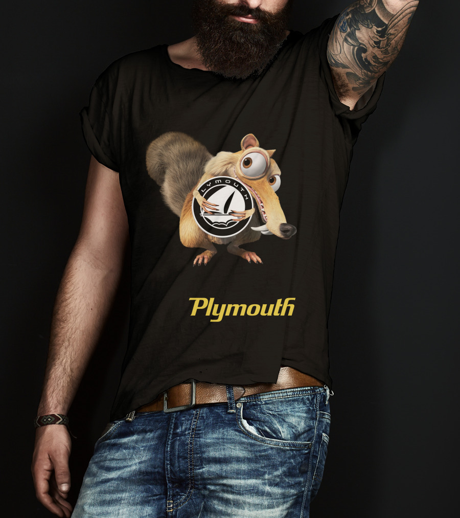 Plymouth Ice Age Character Holding T-Shirt