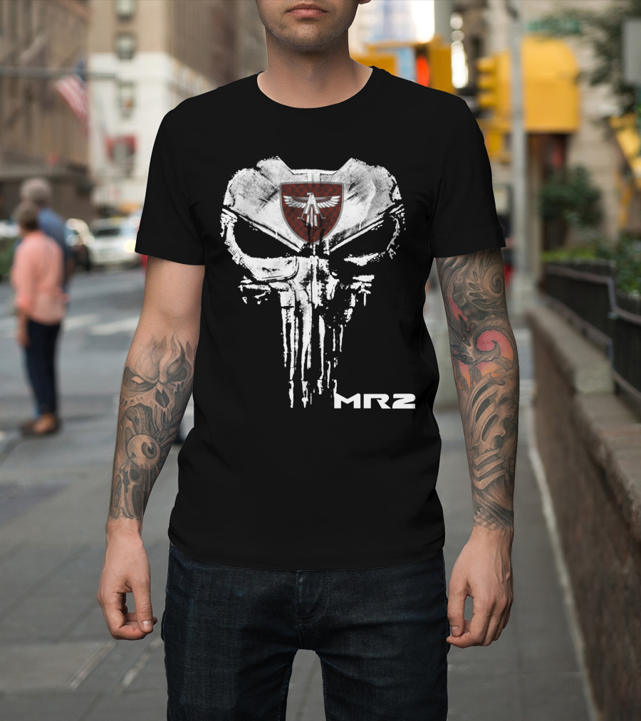 Mr2 Skull Emblem With Winged Shield Motif T-Shirt