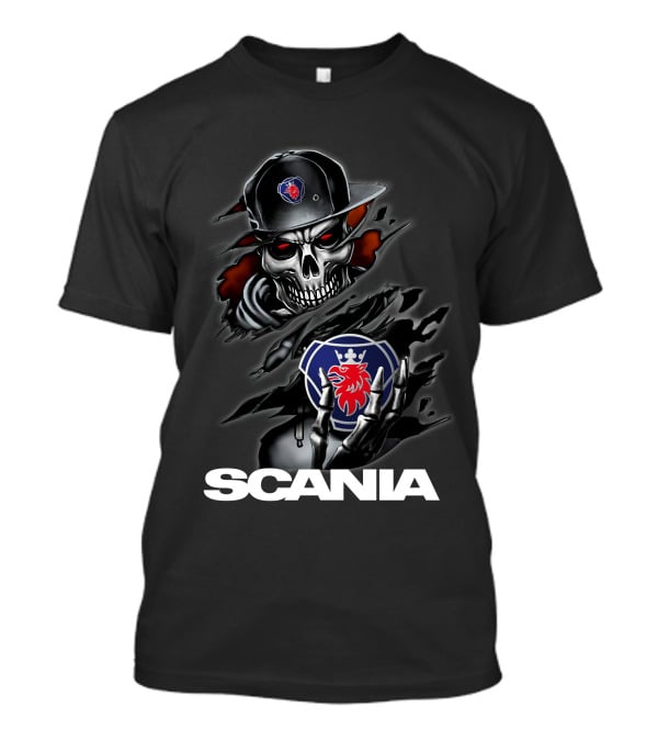 Scania Skull Emblem With Cap And Red-Eyed Skeleton T-Shirt