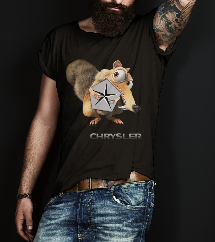 Chrysler Logo With Iconic Ice Age Character Holding T-Shirt
