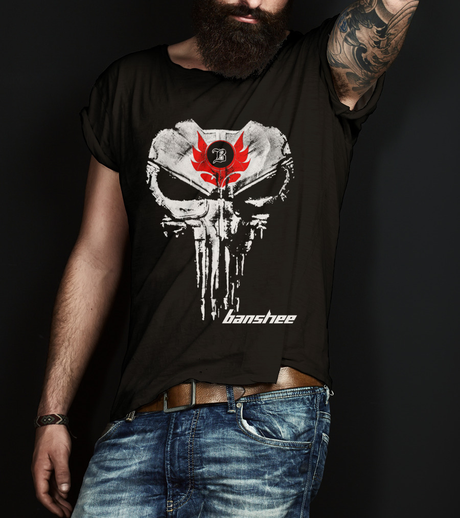 Banshee Skull Symbol With Red Flame Emblem And Letter B T-Shirt