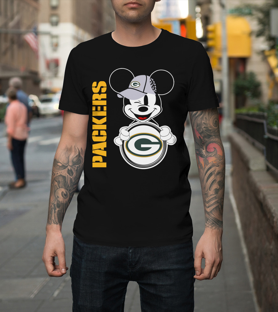 Packers G Logo With Winking Mickey Mouse Ears Hat T-Shirt