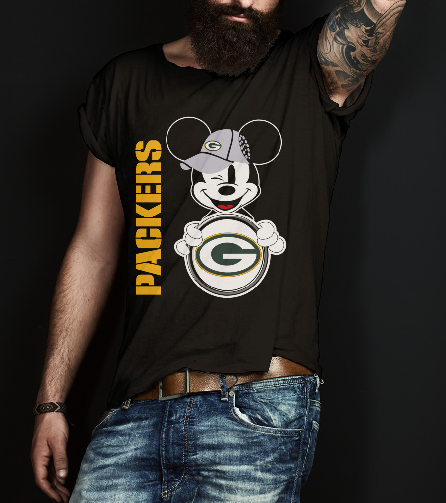 Packers G Logo With Winking Mickey Mouse Ears Hat T-Shirt