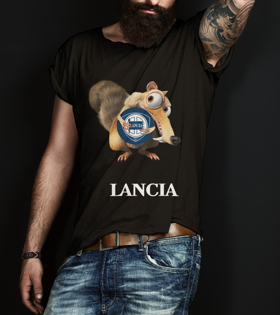 Lancia Logo With Scrat Character Holding T-Shirt