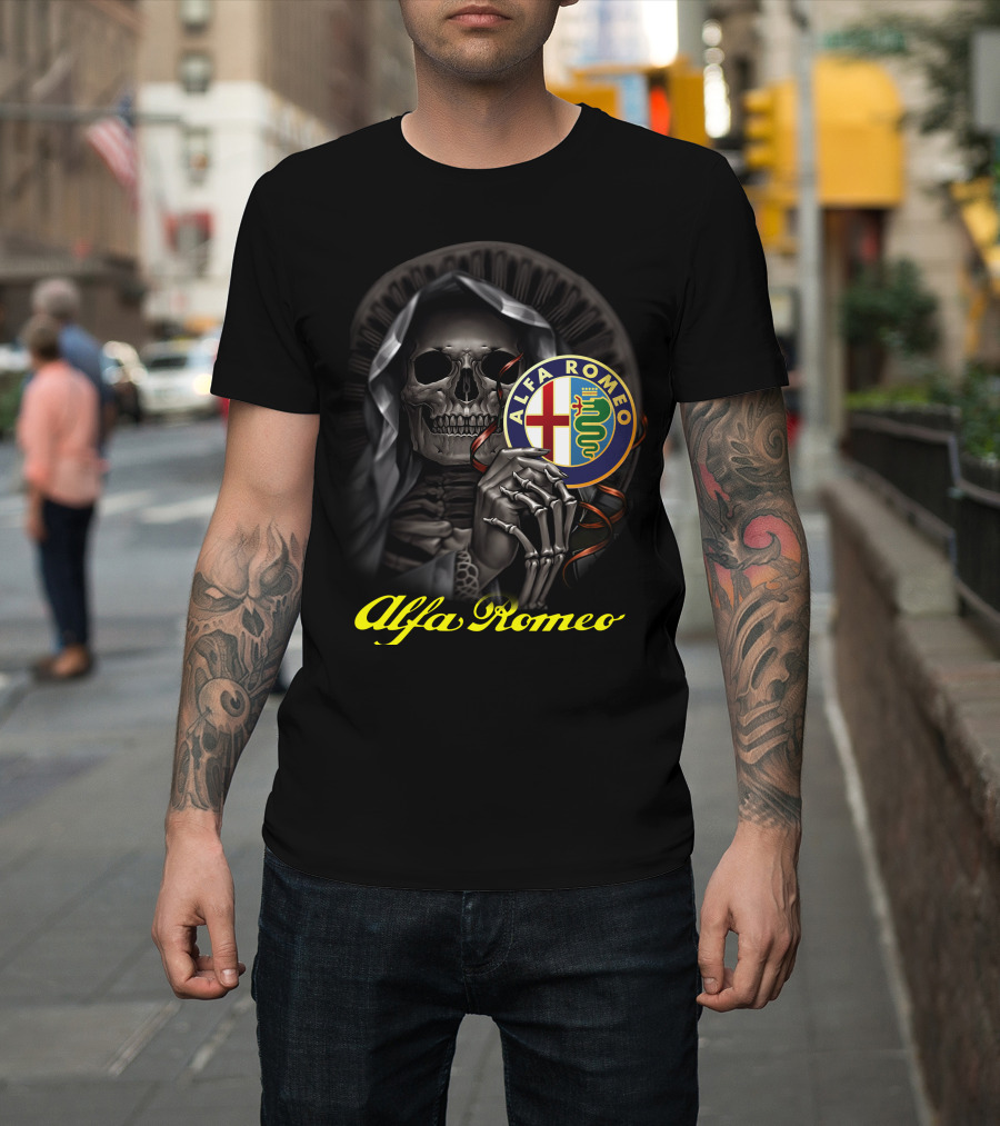 Alfa Romeo Skull Emblem With Hooded Skeleton T-Shirt