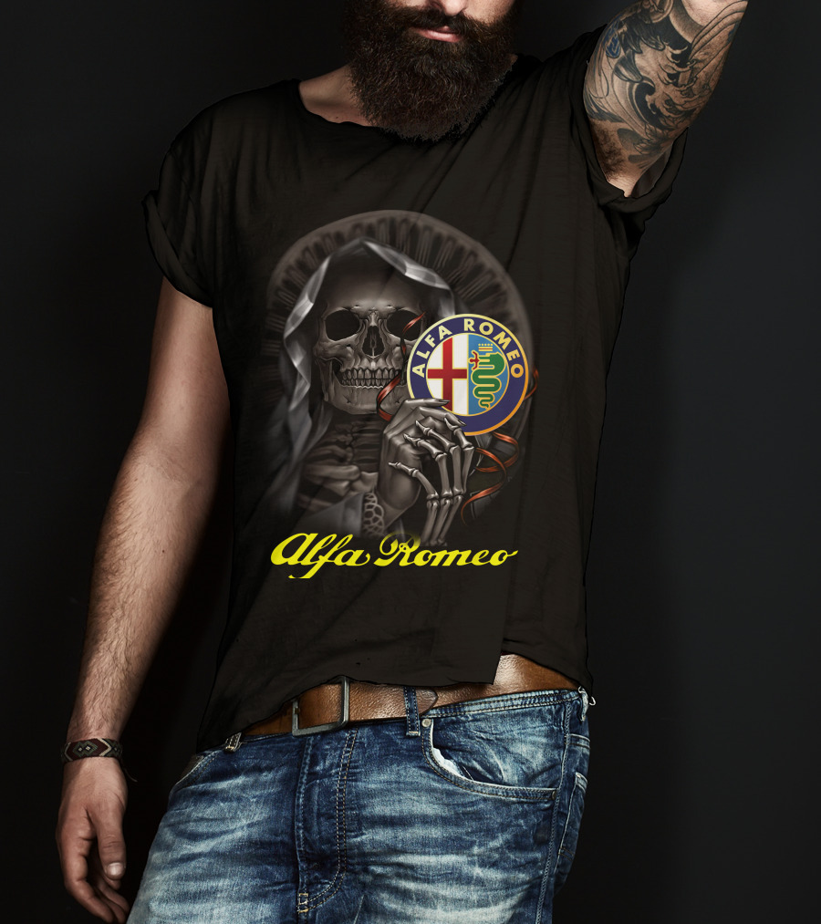 Alfa Romeo Skull Emblem With Hooded Skeleton T-Shirt