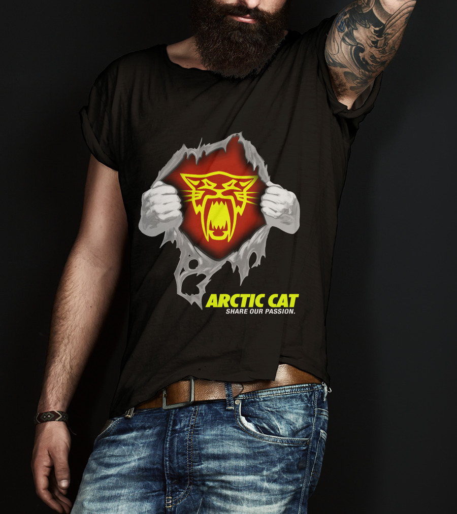 Arctic Cat Share Our Passion Fierce Yellow Logo Ripped Effect T-Shirt