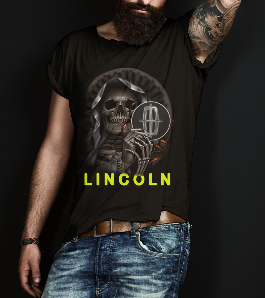 Lincoln Skeleton Holding Logo Grim Reaper Theme T-Shirt