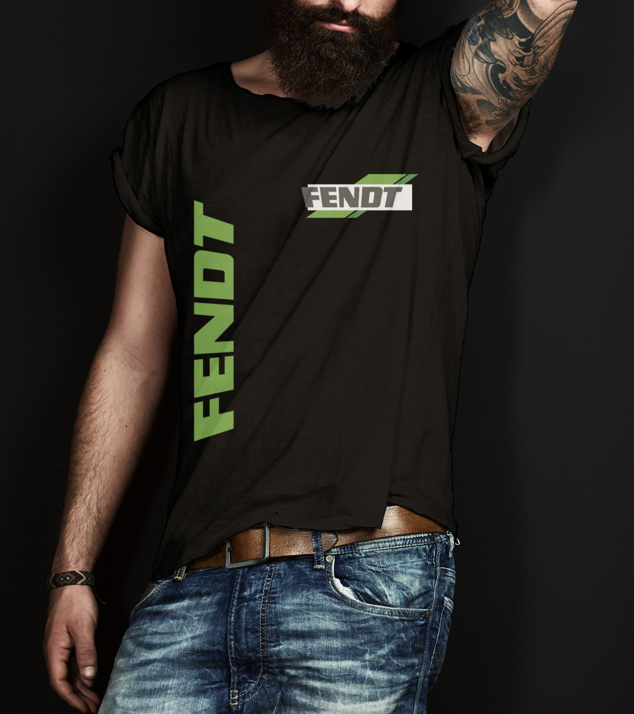Fendt 02 Green Logo And Text On Black T-Shirt