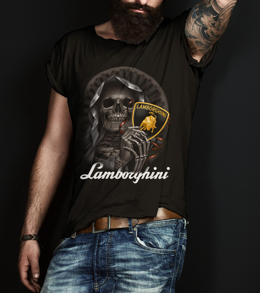 Lamborghini Skeleton Holding Shield T-Shirt
