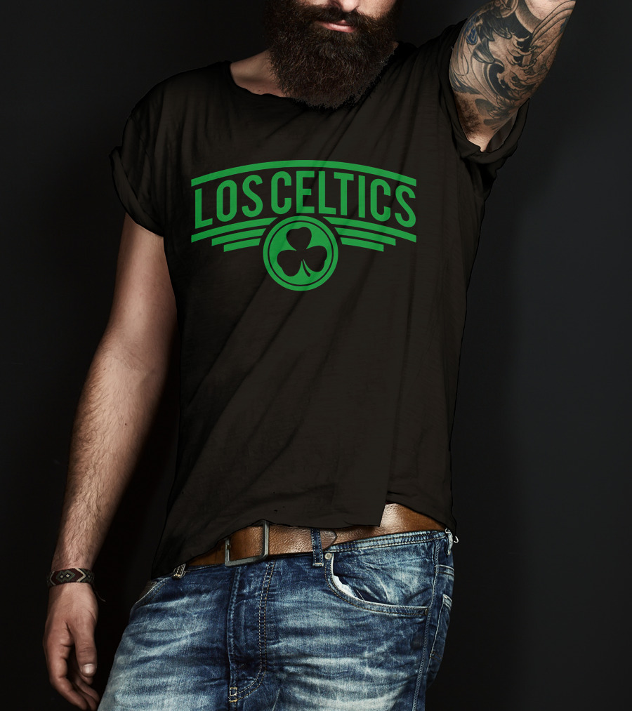 Los Celtics Shamrock Logo Green Text T-Shirt