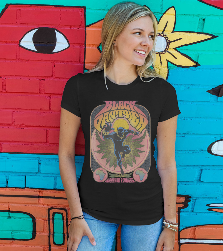 Black Panther Wakanda Forever 70's Style Psychedelic Vibrant T-Shirt