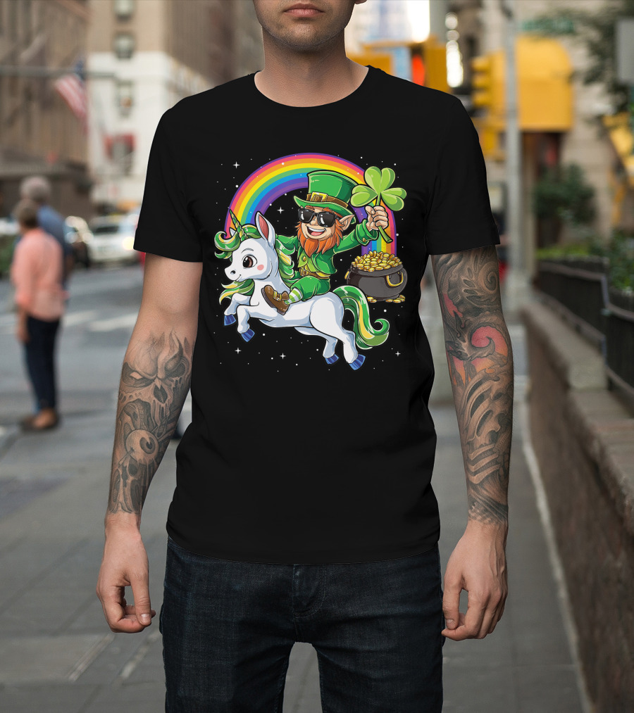 Unicorn Leprechaun St Patricks Day Girls Kids Women Rainbow Shamrock Gold T-Shirt