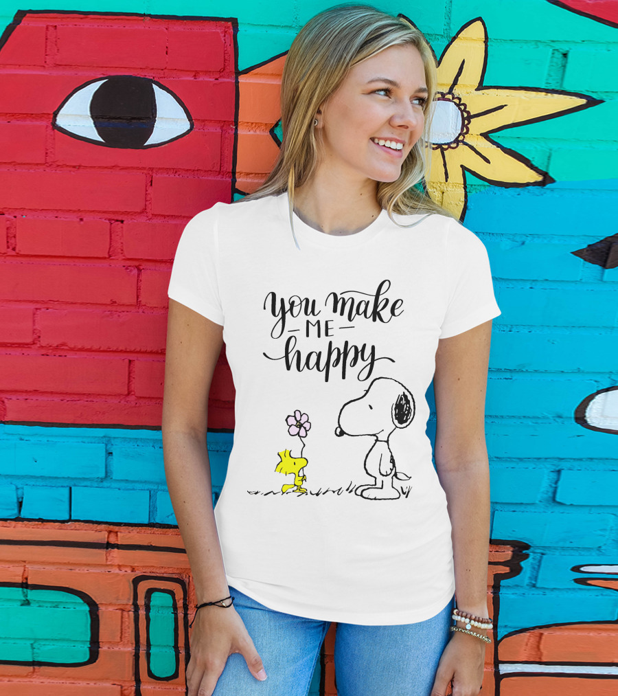 You Make Me Happy Snoopy And Woodstock Flower T-Shirt