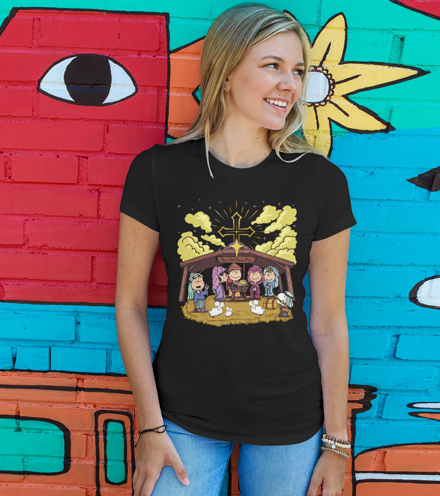 The Christmas Play Nativity Scene With Iconic Cartoon Characters T-Shirt