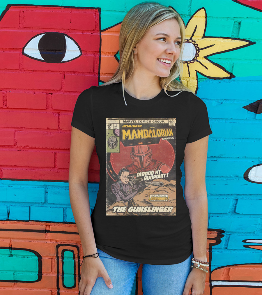 Mando At Gunpoint Legendary The Mandalorian Chapter 5 The Gunslinger Marvel Comics Group T-Shirt
