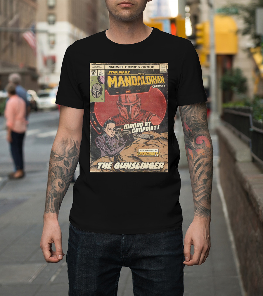 Mando At Gunpoint Legendary The Mandalorian Chapter 5 The Gunslinger Marvel Comics Group T-Shirt
