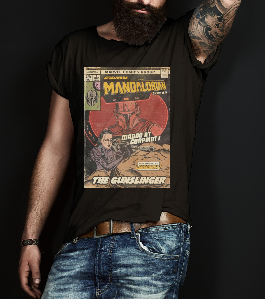 Mando At Gunpoint Legendary The Mandalorian Chapter 5 The Gunslinger Marvel Comics Group T-Shirt