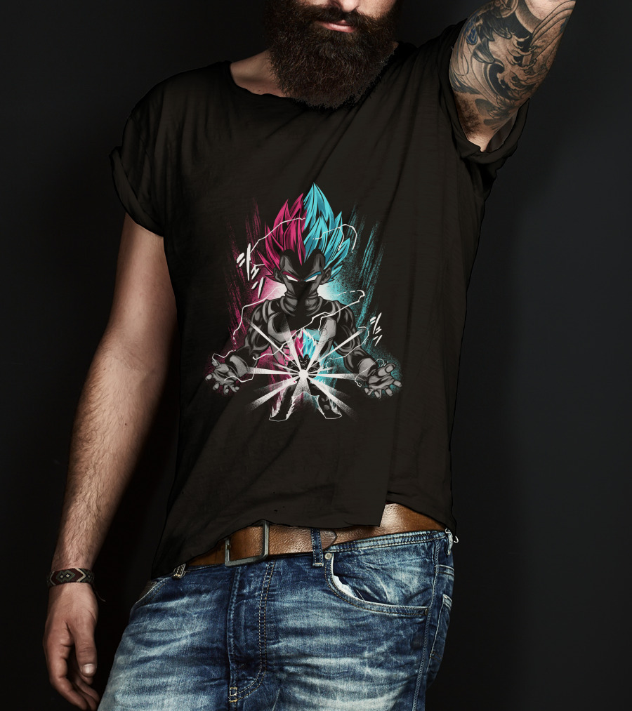 Anime Character With Blue And Pink Hair In Power Pose T-Shirt