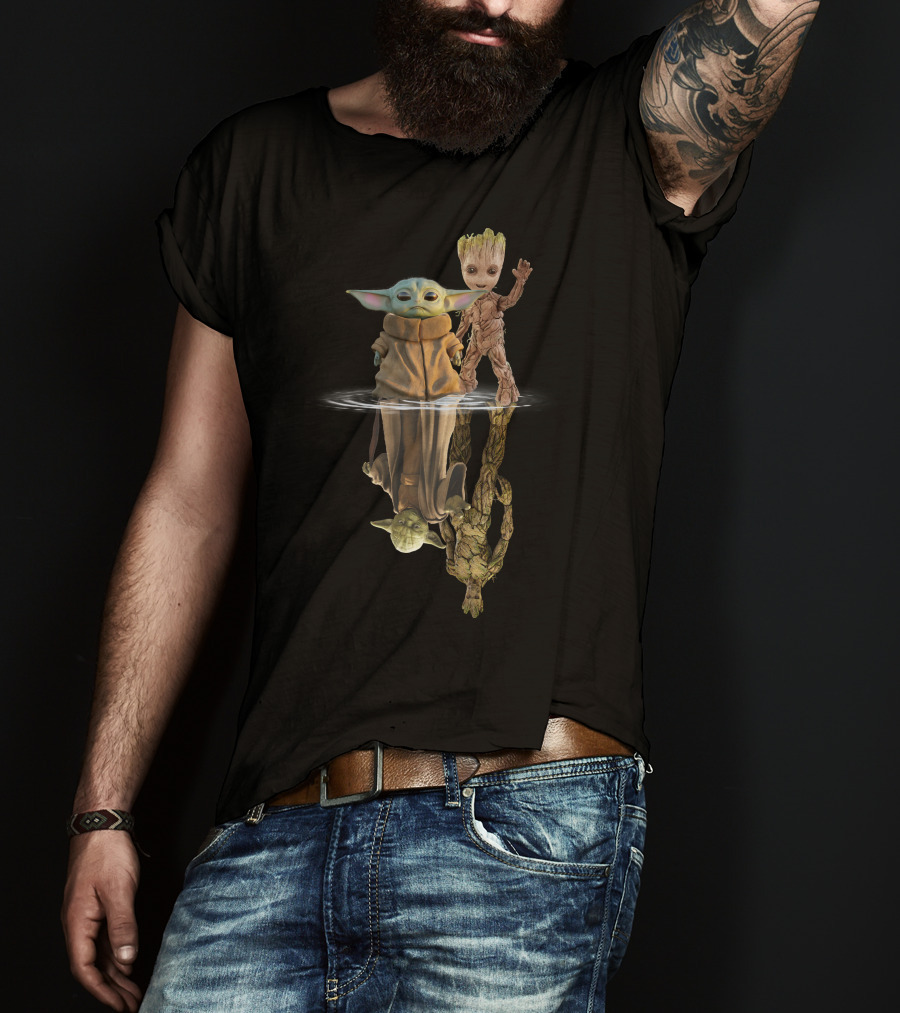 Baby Yoda And Groot Reflection Only Today T-Shirt