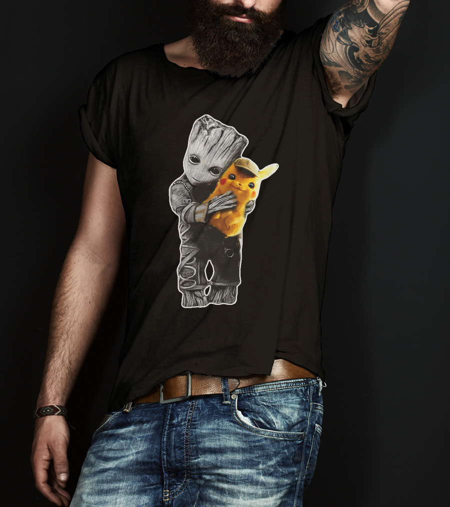 Groot Embrace With Pikachu T-Shirt