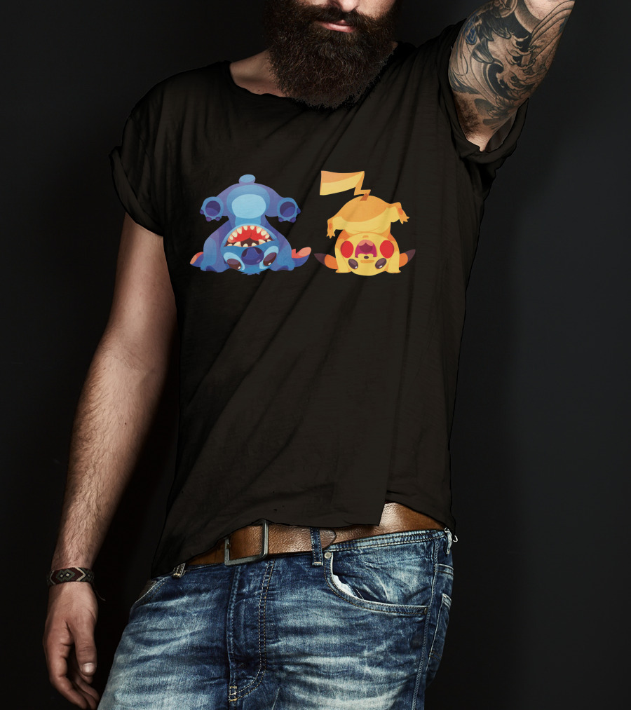 Upside Down Stitch And Pikachu Art T-Shirt