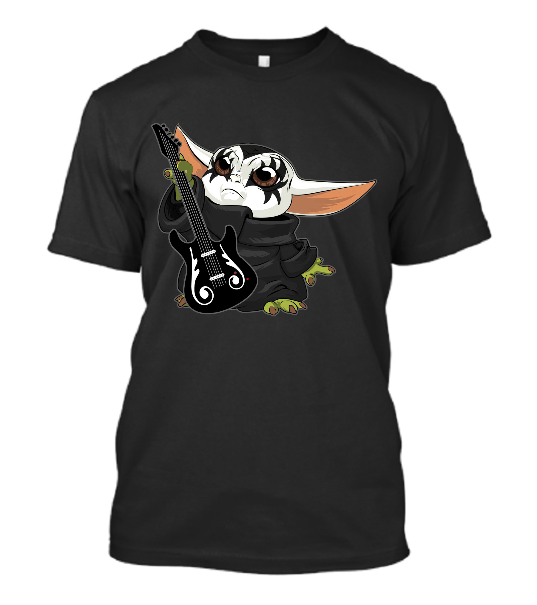 Rocking Guitar Creature With Face Paint And Black Robe T-Shirt