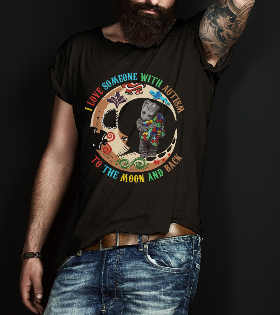 I Love Someone With Autism To The Moon And Back Puzzle Piece Hug T-Shirt