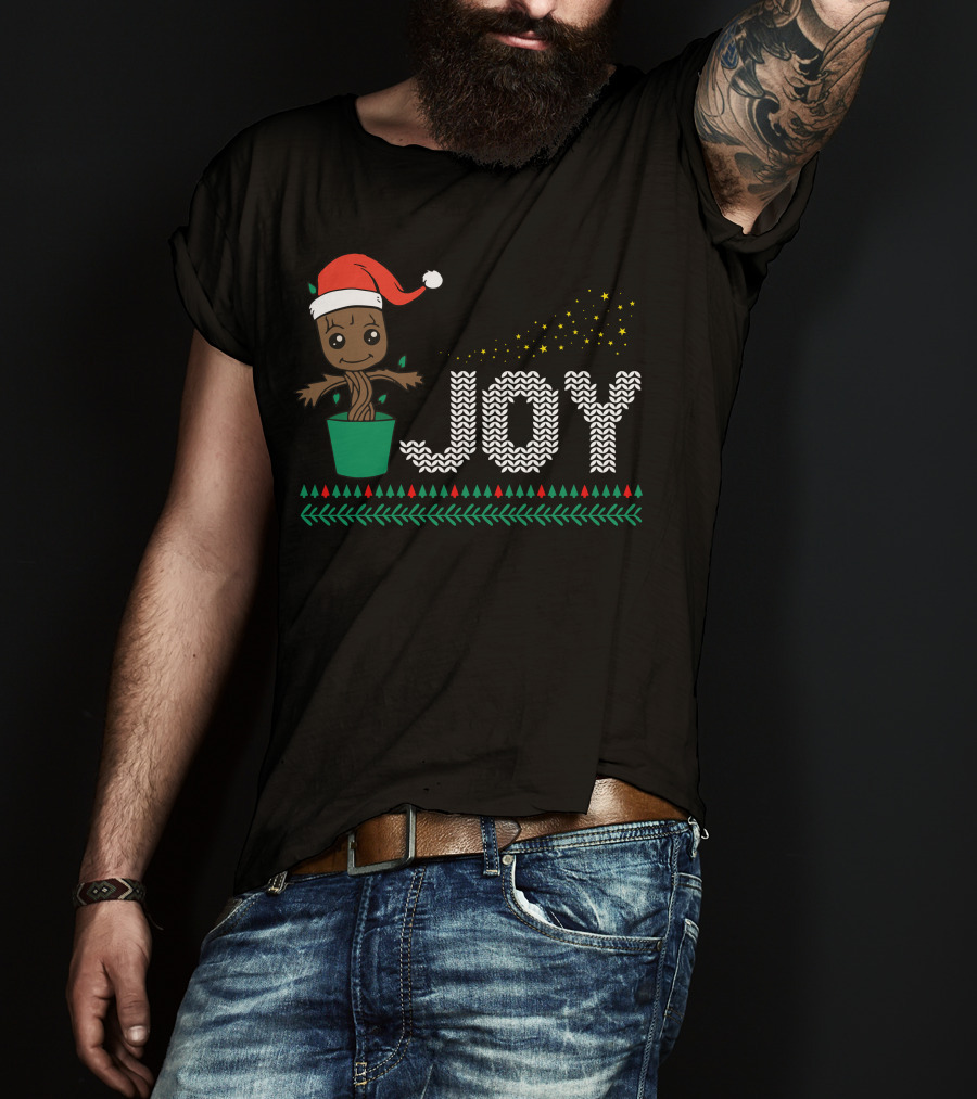 Joy Dancing Christmas Tree With Santa Hat And Stars T-Shirt