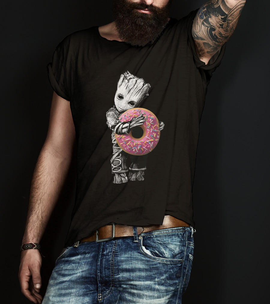 Donut Tree Character Hugging Pink Sprinkle Doughnut T-Shirt