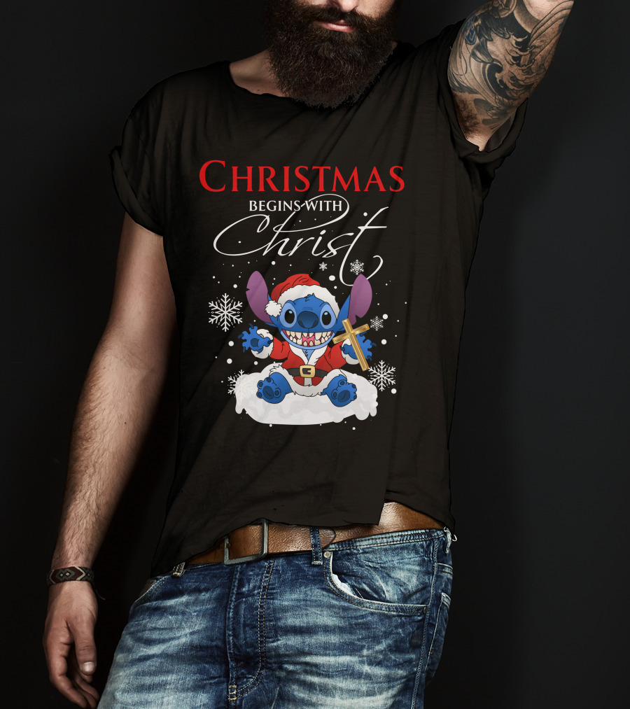 Christmas Begins With Christ Stitch Premium ZN722 T-Shirt