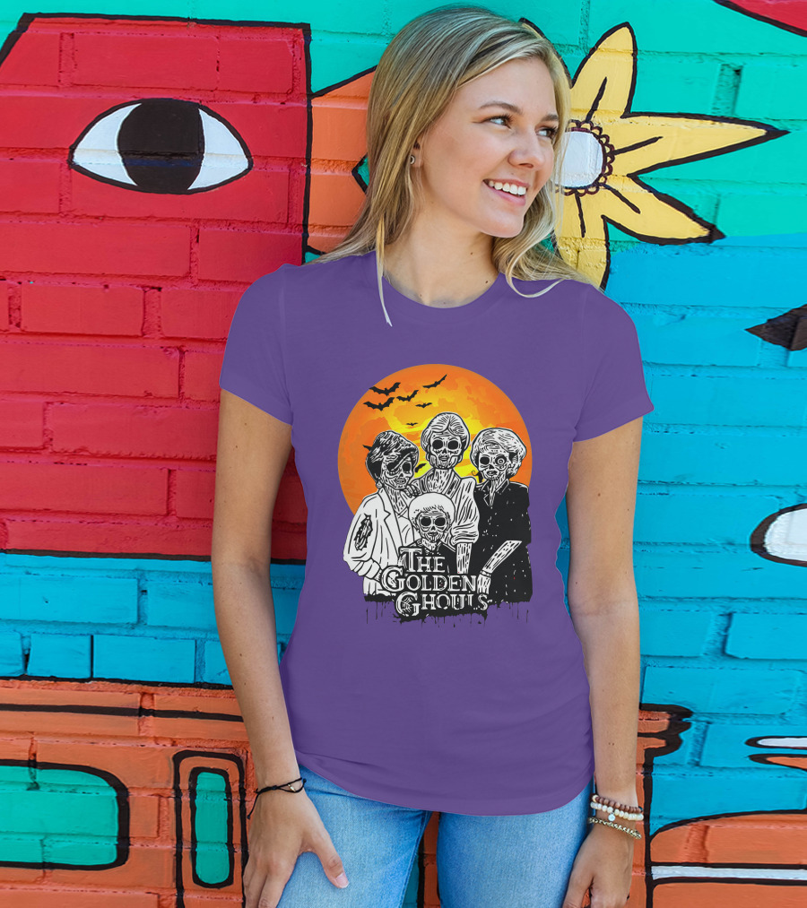 The Golden Ghouls Zombie Skeletons With Bats And Full Moon ZN385 T-Shirt